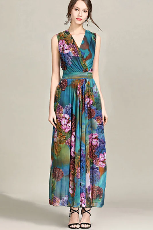 SLEEVELESS FLORAL SURPLICE DRESS Floral Print girly