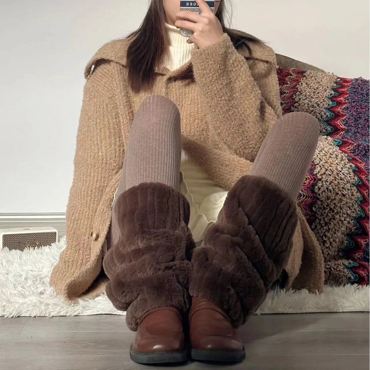 Sohiwoo Thickened Imitation Mink Fur Boots Leg Warmers Women Punk Plush Warm Leggings Boots Cover Mid Length Socks Harajuku Party Socks Fashionable High-Rise Leggings