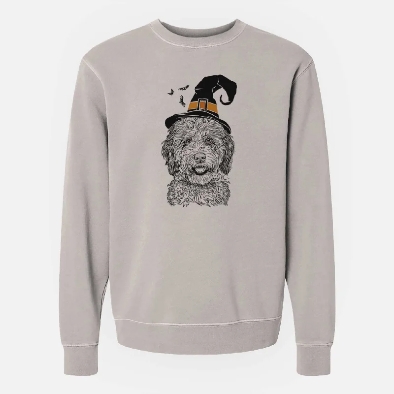 Witch Palmer the Aussiedoodle - Unisex Pigment Dyed Crew Sweatshirt Hoodie with Rolled Sleeves Casual Relaxed