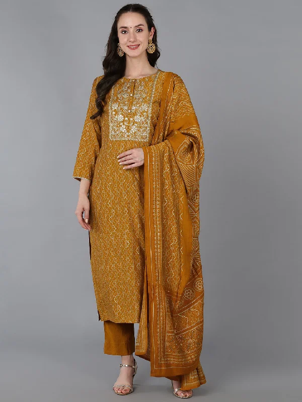 Women's Silk Blend Embroidered Bandhani Printed Kurta Pant With Dupatta - Ahika Comfy Cargo Trousers