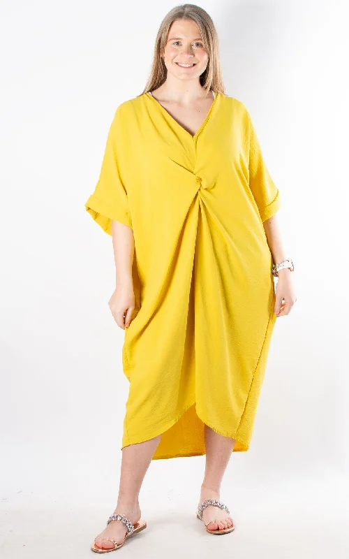 Whoopi V-neck Dress | Yellow Boat Neckline Classic