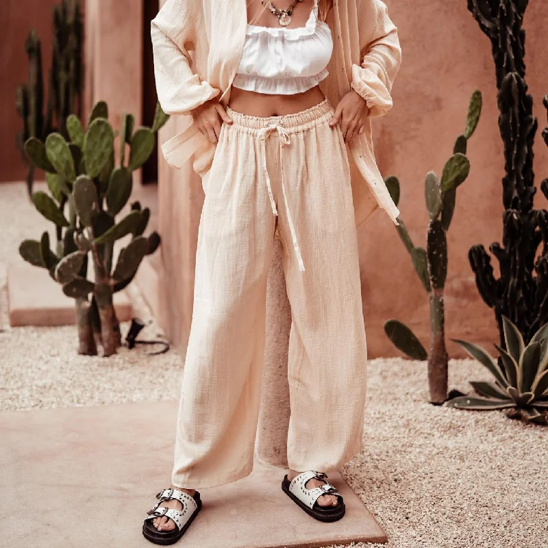 Palazzo Pant - Vanilla Stylish Paperbag Waist Pants