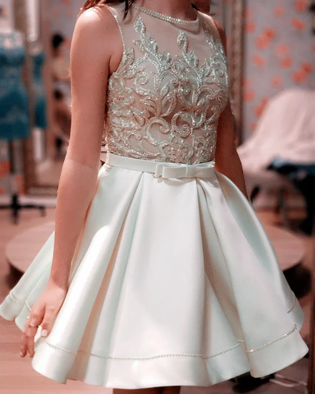 Short Satin Prom Homecoming Dresses Embroidery Tunics Gym athletic