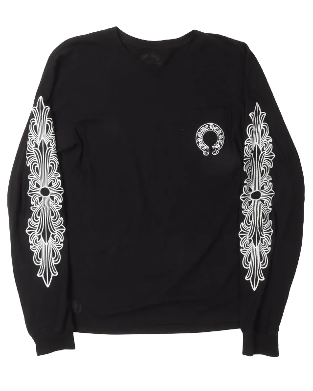 Horseshoe Logo Long Sleeve T-Shirt-- Ribbed Striped Patterned