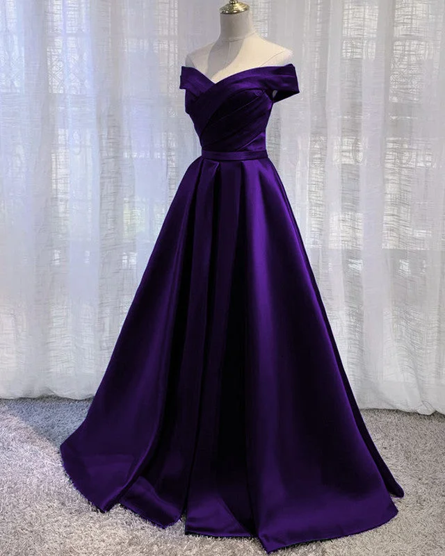 Long A-line Satin Off The Shoulder Prom Dresses Tunics Stylish elegant