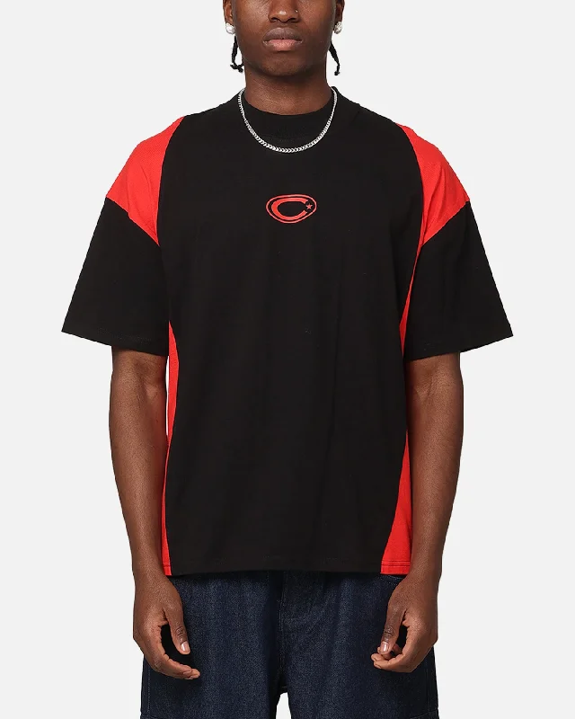 Carre Panelled Oversized T-Shirt Black/Red-- Elasticated Padded Insulated