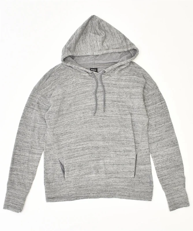 REEBOK Womens Hoodie Jumper UK 10 Small Grey Cotton Hoodie with Turtle Neck Cozy Winter