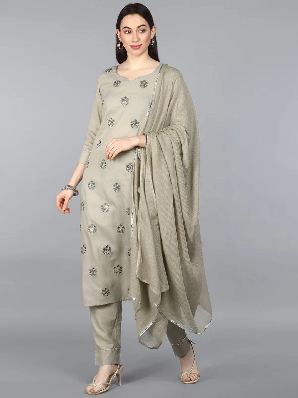 Women's Pure Cotton Printed Kurta Pant Dupatta Set - Ahika Chic Wool Trousers