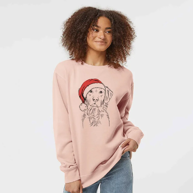 Santa Linden the Golden Retriever - Unisex Pigment Dyed Crew Sweatshirt Hoodie with Drop Shoulder Relaxed Streetwear