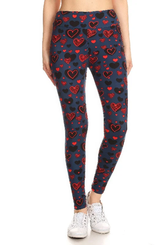 Yoga Style Banded Lined Heart Print, Full Length Leggings In A Slim Fitting Style With A Banded High Waist Fashionable Quick-Dry Yoga Pants