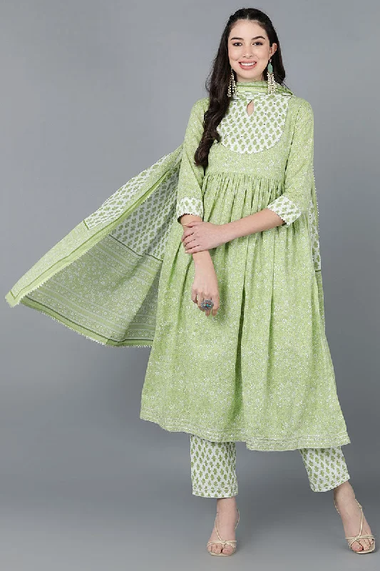 Women's Cotton Printed Kurta Pants With Dupatta - Ahika Elegant Trouser Pants