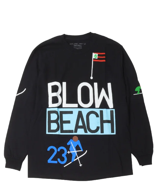 Pusha T Blow Beach Long Sleeve T-Shirt-- Mesh Blend Leather Blend Suede Blend