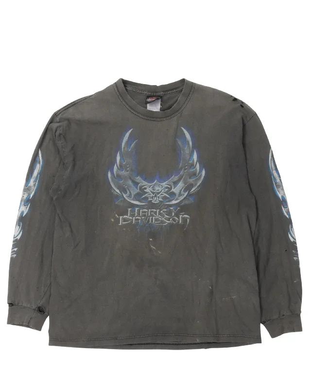 Harley Davidson Metallic Logo Long Sleeve T-Shirt-- Anti-Shrink Durable Soft