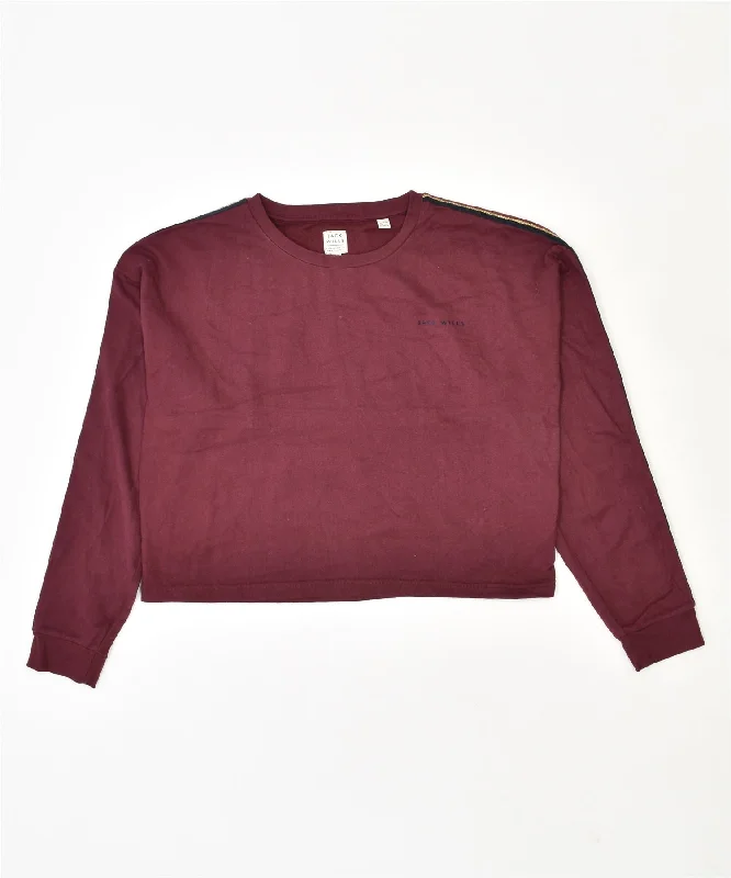 JACK WILLS Womens Sweatshirt Jumper UK 14 Large Maroon Cotton Hoodie with Side Slits Relaxed Casual