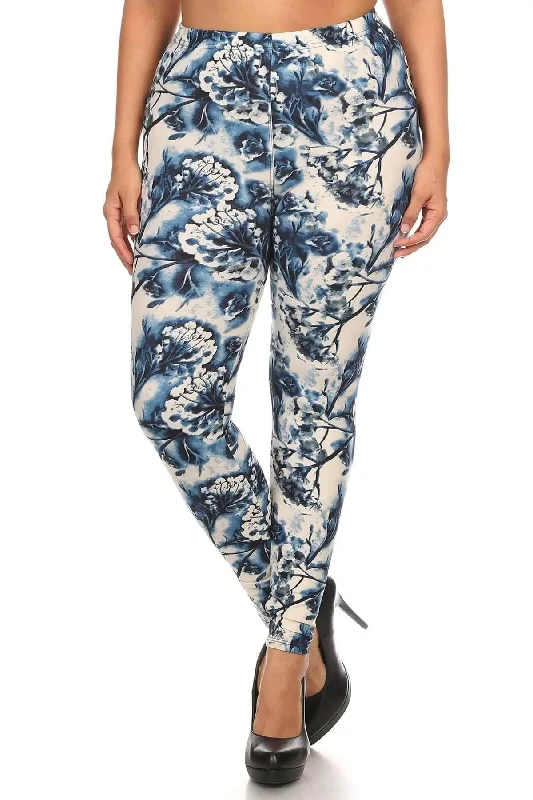Blue Zone Planet |  Nature Lover Floral Print Leggings Fashionable Smooth Fit Leggings