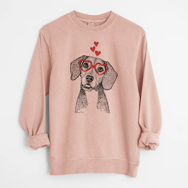 Valentine Piggy the Beagle Mix - Unisex Pigment Dyed Crew Sweatshirt Hoodie with Camouflage Military Edgy