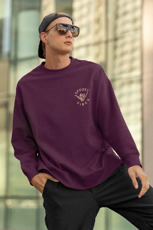 Spooky Vibes Skeleton Hand Maroon Sweatshirt Hoodie with V-Neck Classic Versatile