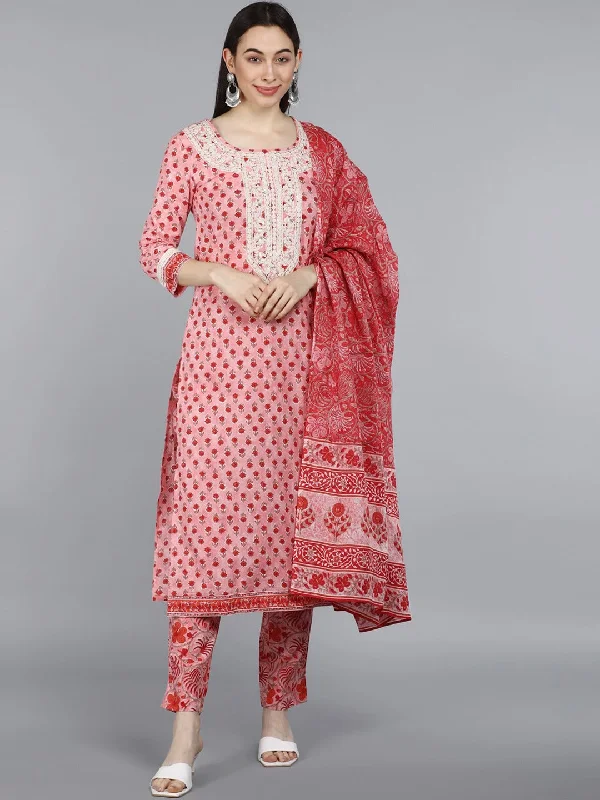 Women's Pure Cotton Printed Kurta Pant Dupatta Set - Ahika Relaxed Casual Leggings