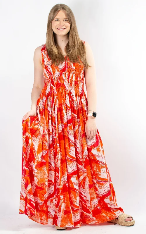 Rita Patterned Dress | Orange A-Line Day Work