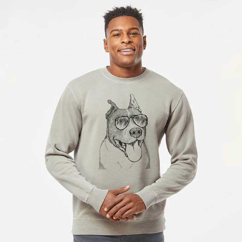 Aviator Piggy the American Staffordshire Terrier - Unisex Pigment Dyed Crew Sweatshirt Hoodie with Color Block Contrast Stylish