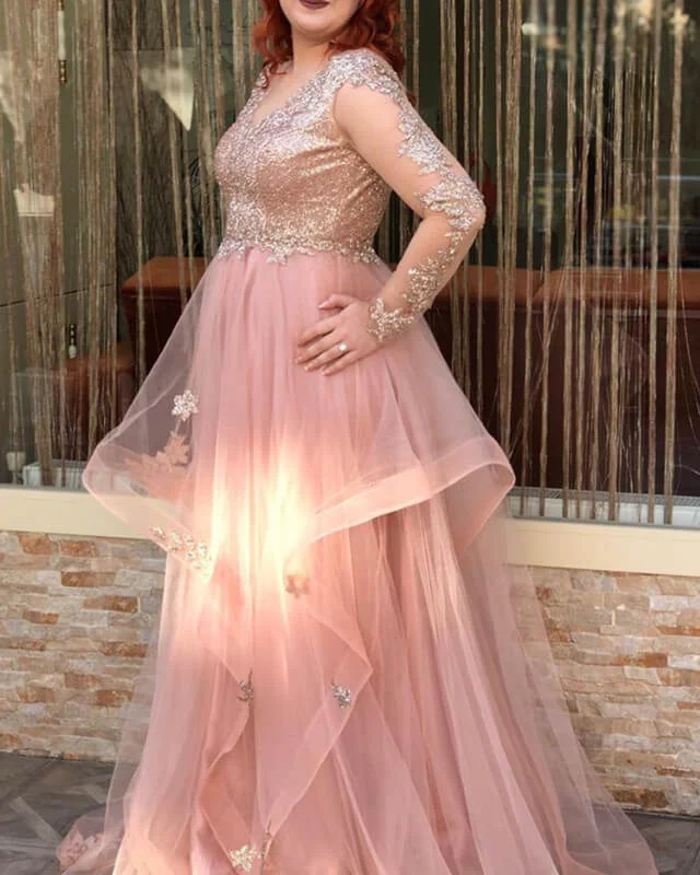 Pink Plus Size Prom Dresses Long Sleeves Tunics Occasion special