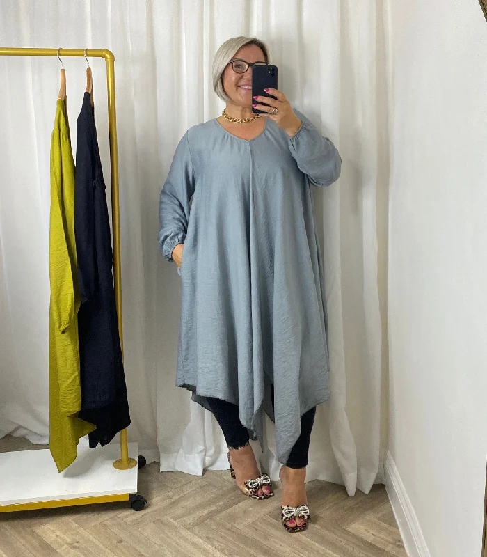 Asymmetric Hem Swing Grey Dress empire Waist empire