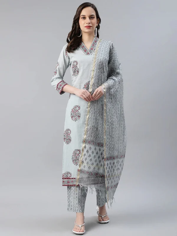 Women's Cotton Printed Kurta Pant Dupatta Set - Ahika Comfy Athletic Pants