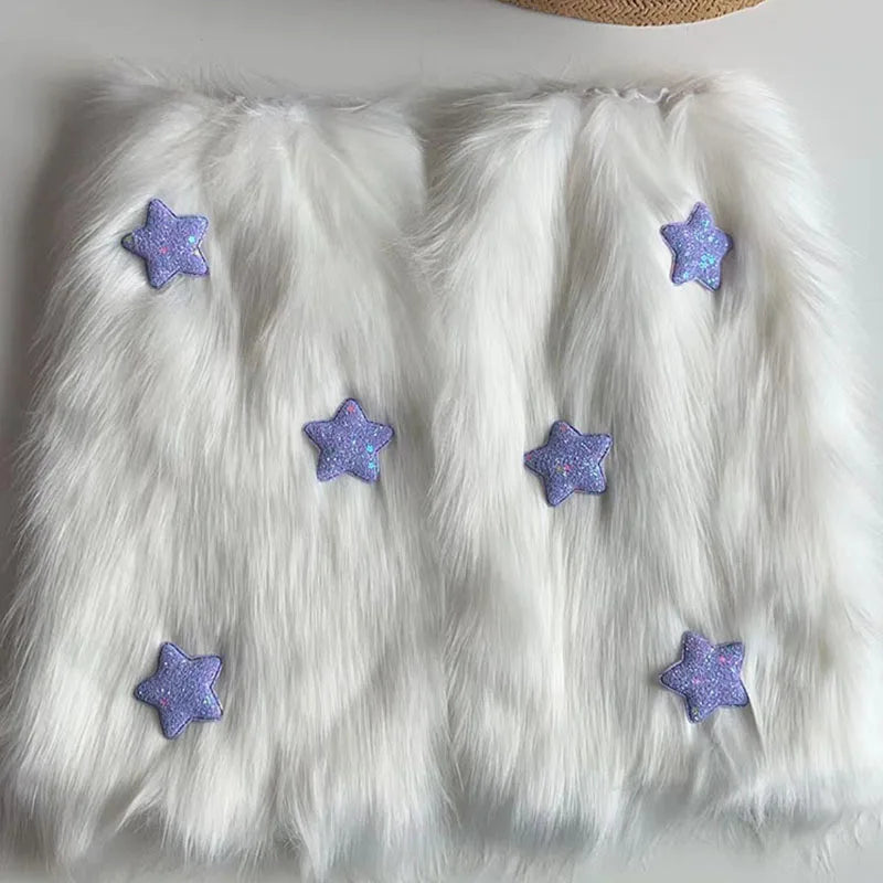 Sohiwoo Y2K Purple Star Faux Fur Leg Warmers Kawaii Leggings Punk Jk Gothic Boots Socks Hot Girl Harajuku Lolita Boot Cover Foot Socks Comfortable Lounge Leggings