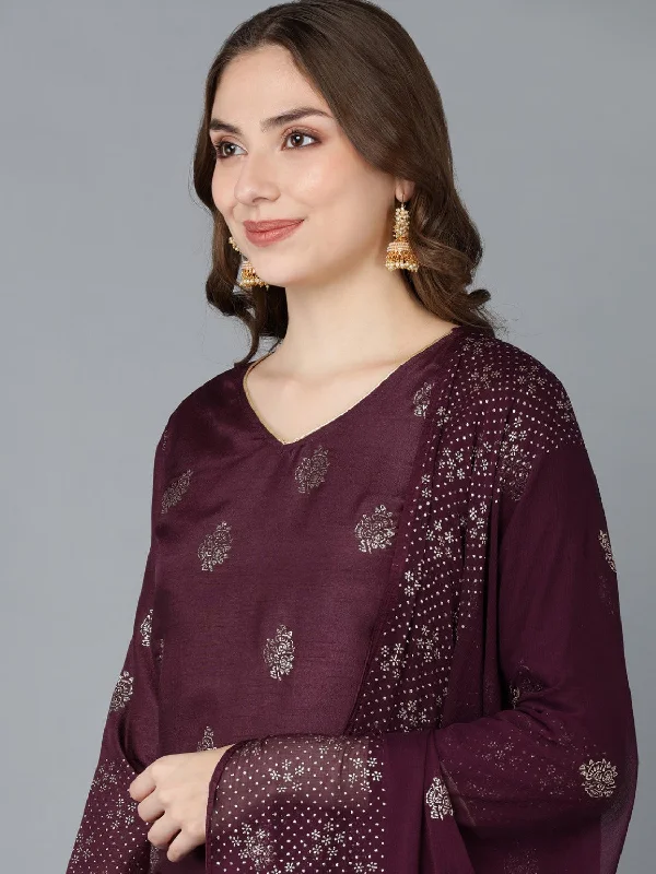 Women's Poly Silk Woven Design Kurta Pants With Dupatta Set  - Ahika Slim Fit Casual Pants