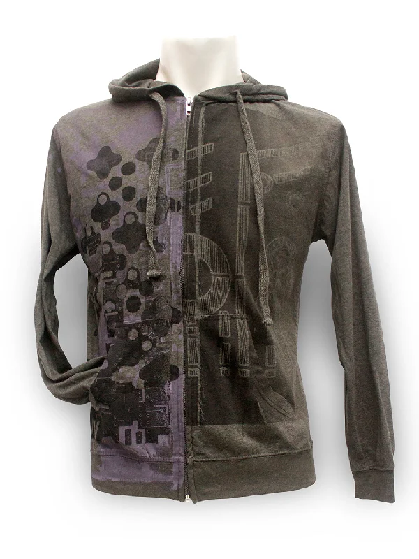 Half and Half Zip Hoodie - UNISEX Hoodie with Exposed Zipper Edgy Industrial