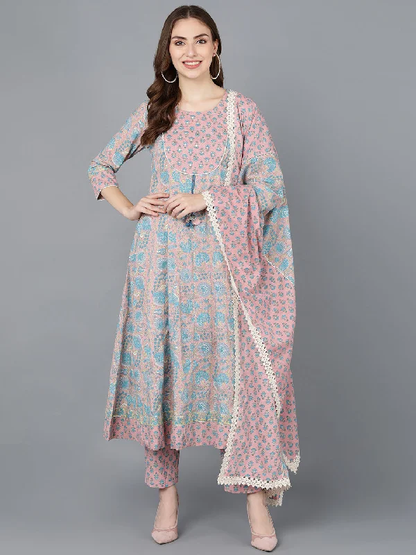 Women's Cotton Printed Kurta Pants With Dupatta - Ahika Stretch Fit Pants