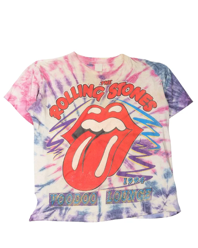 Rolling Stones 1994 Voodoo Lounge Tie Dye T-Shirt-- Collared Crew Neck Turtle Neck