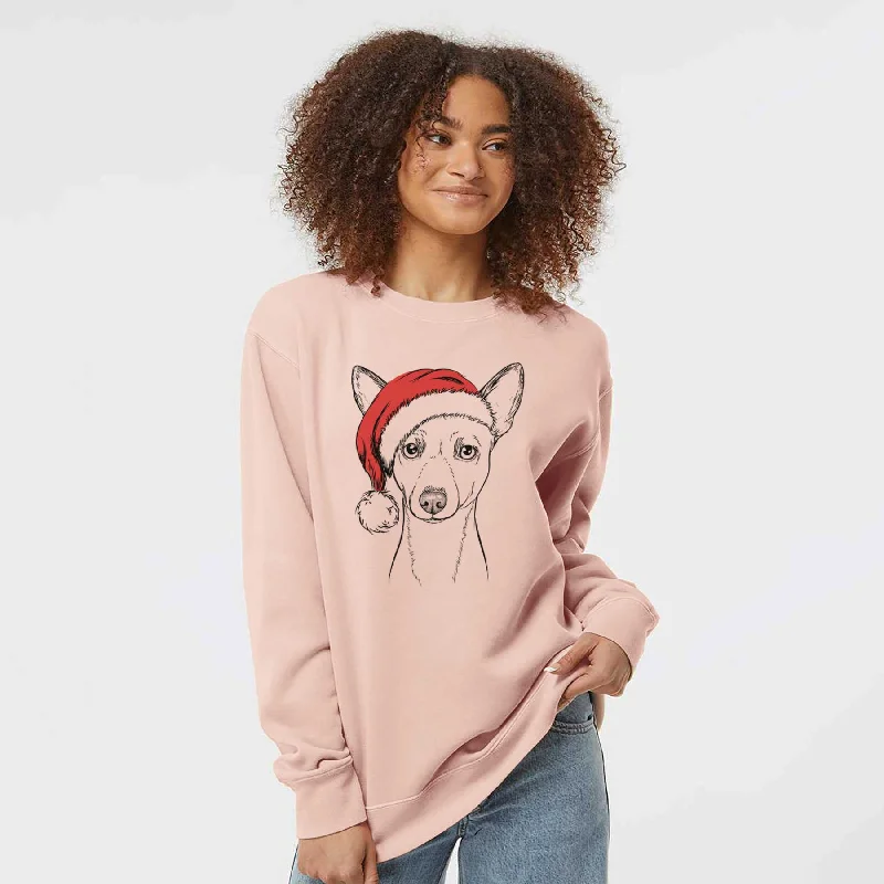 Santa Perry the Portuguese Podengo - Unisex Pigment Dyed Crew Sweatshirt Hoodie with Rhinestones Sparkly Elegant