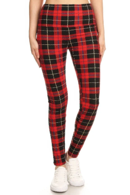 Plaid & Checkered Printed Knit Legging Cozy Reflective Detail Leggings