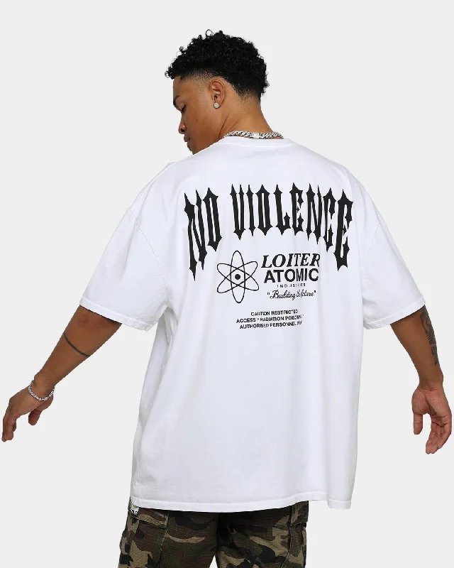 Loiter No Violence Vintage T-Shirt White-- Zippered Front Buttoned Front Snap Front