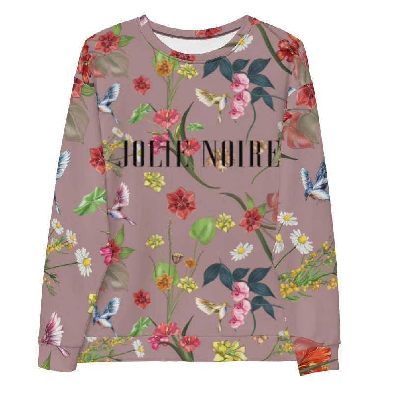 Noire Floral Sweatshirt- Rose Quartz Hoodie with Fur Luxurious Winter