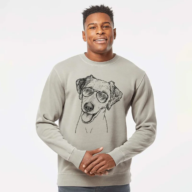 Aviator Palm Palm the Aussiedoodle - Unisex Pigment Dyed Crew Sweatshirt Hoodie with Distressed Vintage Worn