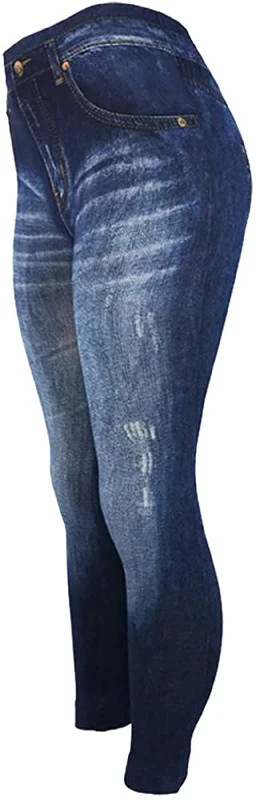 CLOYA Women's Denim Print Seamless Full Leggings for All Seasons - One Size Fits Small and Medium Stylish Camo Print Leggings