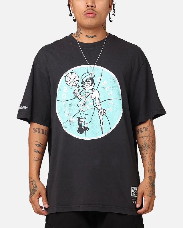 Mitchell & Ness Boston Celtics Ice Blue Logo T-Shirt Faded Black-- Terry Blend Velvet Blend Canvas Blend