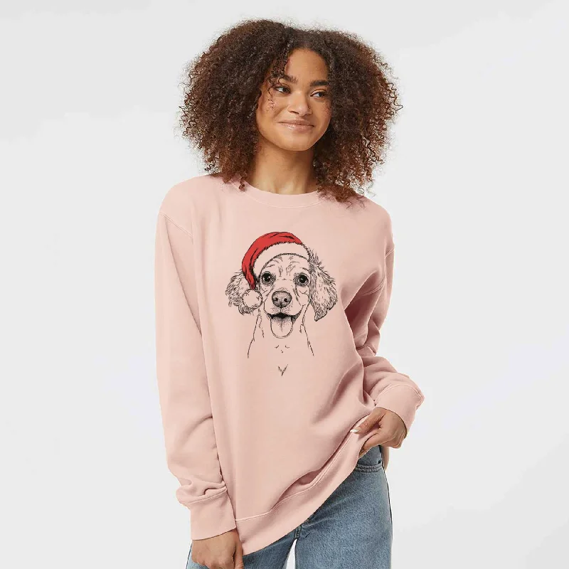 Santa Piglet the Dachshund Mix - Unisex Pigment Dyed Crew Sweatshirt Hoodie with Hem Raw Edge Edgy Unfinished