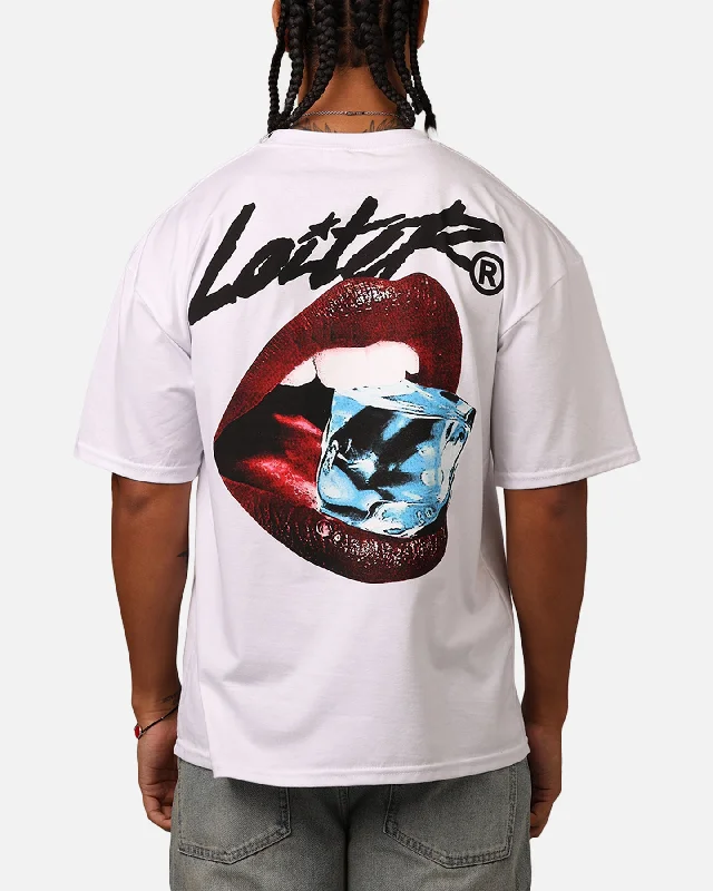 Loiter Cold Lips T-Shirt White-- Spandex Blend Rayon Blend Denim Blend