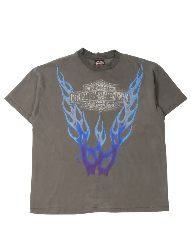 Harley Davidson Blue Flame Logo T-Shirt-- Machine Wash Dry Clean Hand Wash