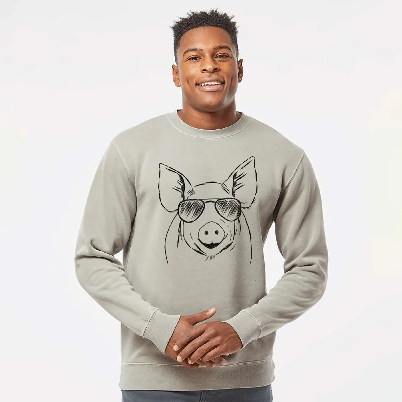 Aviator Perry the Pig - Unisex Pigment Dyed Crew Sweatshirt Hoodie with Turtle Neck Cozy Winter