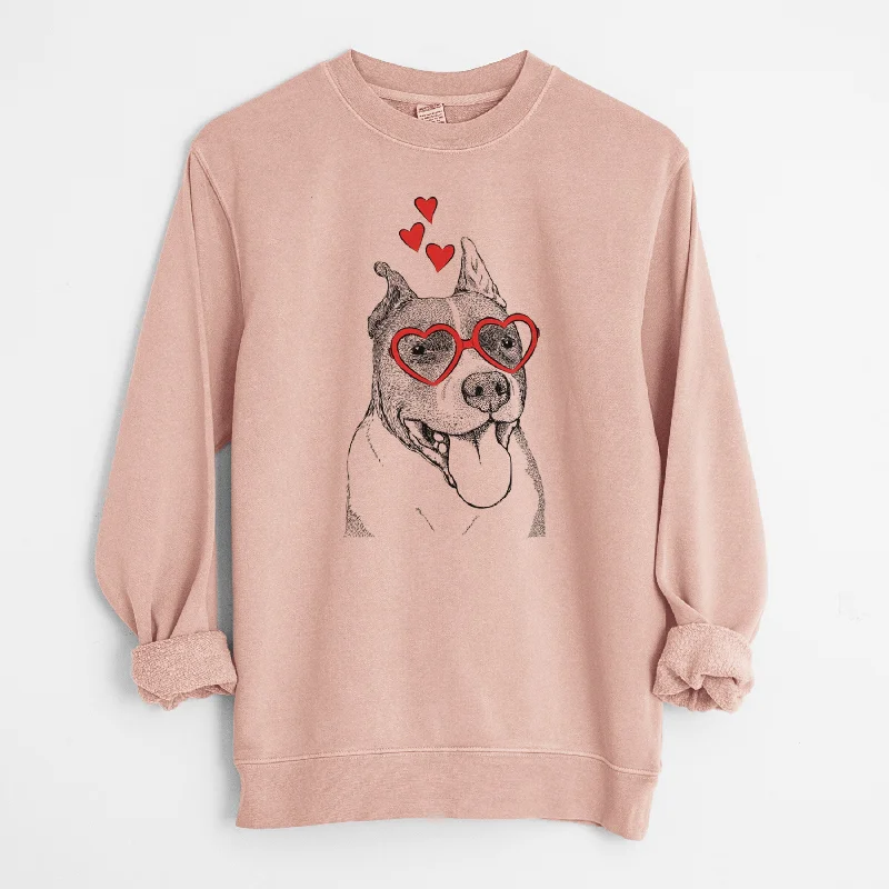 Valentine Piggy the American Staffordshire Terrier - Unisex Pigment Dyed Crew Sweatshirt Hoodie with Strings Custom Fit Adjustable