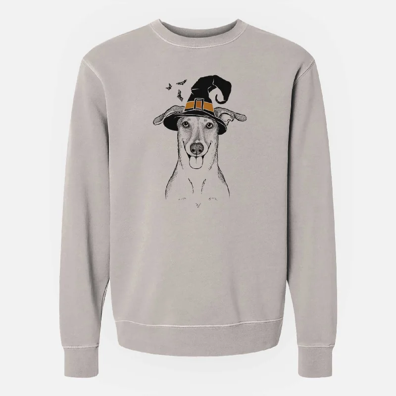 Witch Phoebe the Corgi Mix - Unisex Pigment Dyed Crew Sweatshirt Hoodie with Hidden Zipper Minimalist Clean