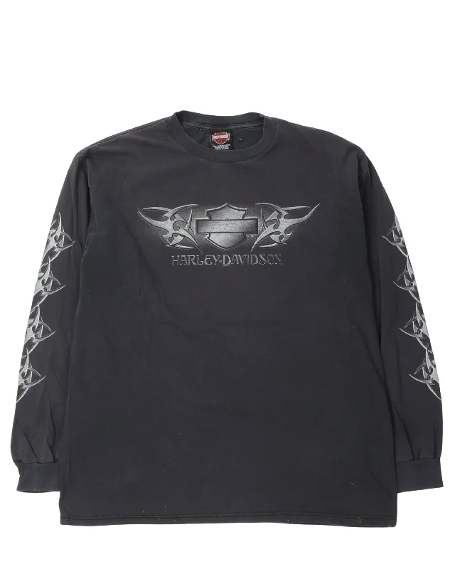 Harley Davidson Metallic Logo Long Sleeve T-Shirt-- Spandex Blend Rayon Blend Denim Blend