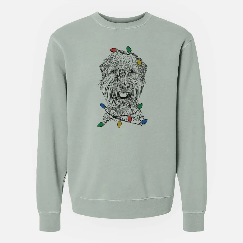 Christmas Lights Pierre the Soft Coated Wheaten Terrier - Unisex Pigment Dyed Crew Sweatshirt Hoodie with Cuffed Sleeves Snug Secure