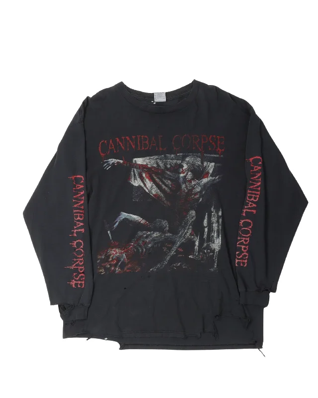 Cannibal Corpse Tomb of the Mutilated Long Sleeve Quad Print T-Shirt-- Satin Fabric Silk Fabric Chiffon Fabric
