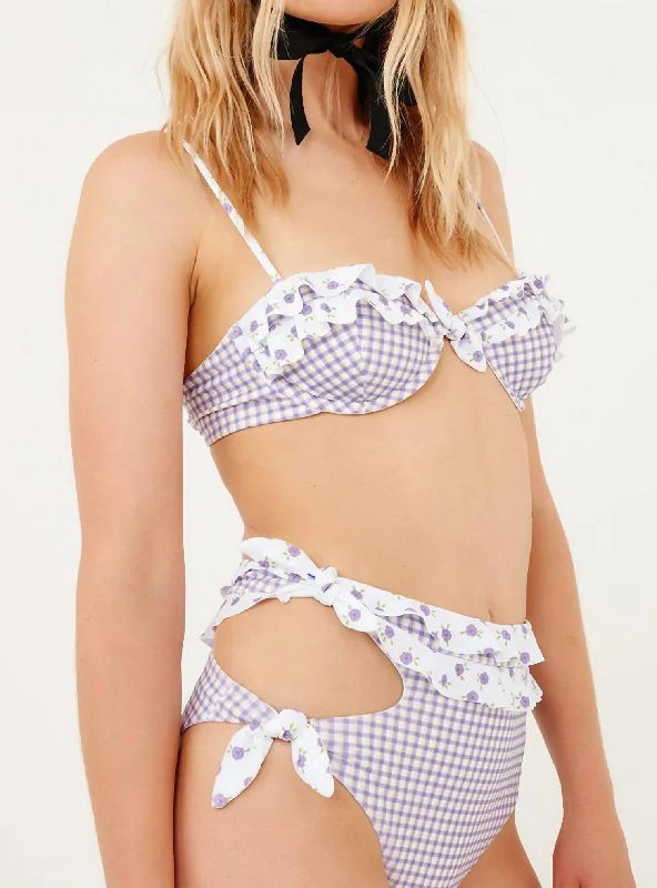 Boardwalk Bikini Top In White/purple Ruched bikini, Chic, Trendy, Comfortable