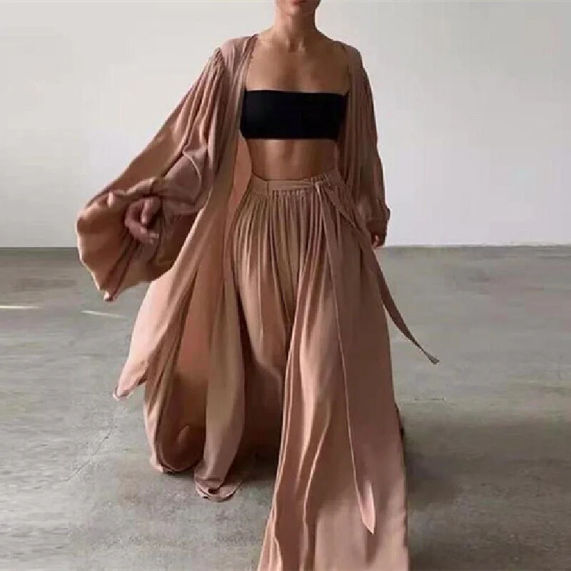 Beautiful Dusty Pink 2 Piece Kimono & Pant Set High-Waist Trousers